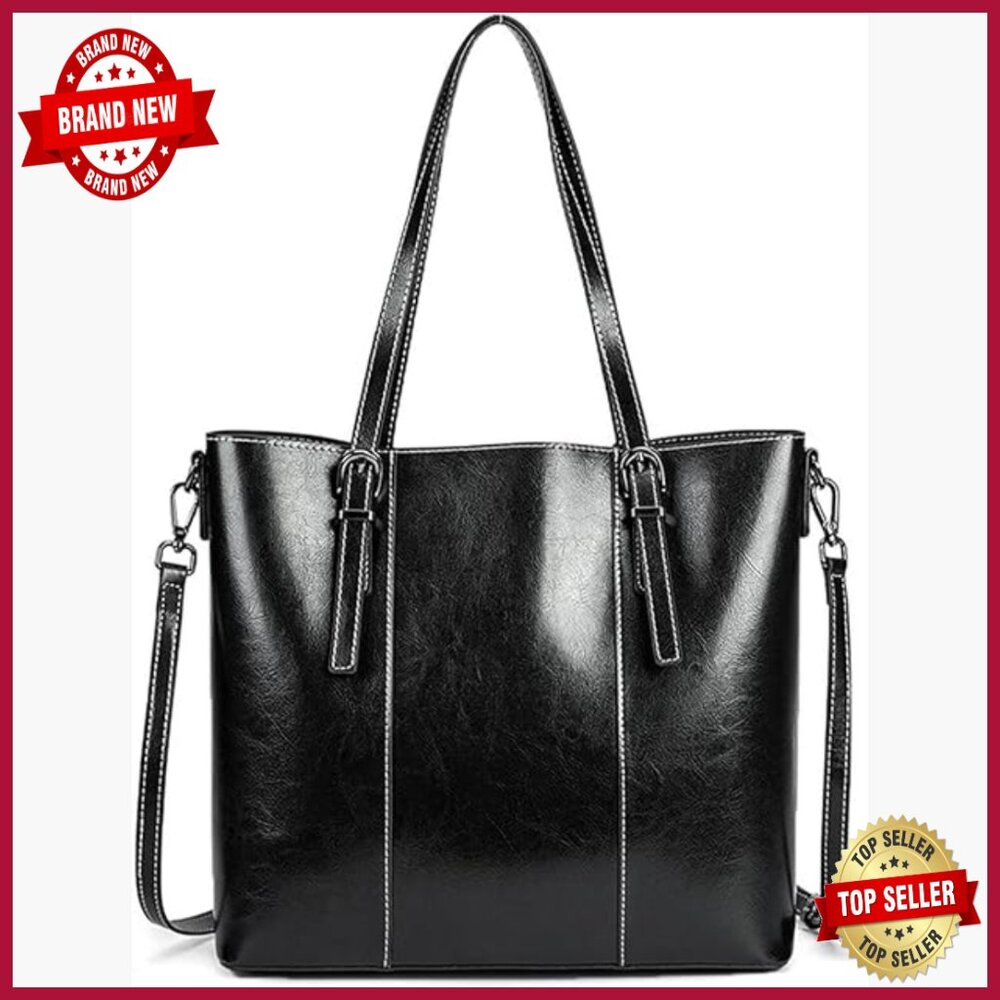 Full-Grain Leather Tote Work Briefcase Adjustable Strap Professional Bag